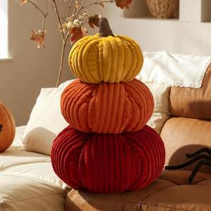 lot 13274 image: Lanpn 3D Stacked Fall Pumpkin Pillow, 3 Color Corduroy Pumpkin Halloween Decoration Throw Pillow Soft Cute 3D Shaped Cushion for Sofa Couch Bedroom Autumn Thanksgiving Halloween Decor (9.1x15in)