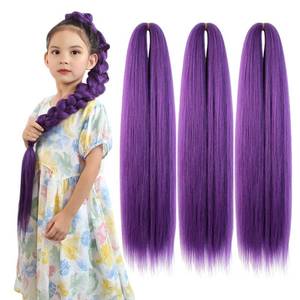 lot 13275 image: 24 Inch Dark Purple Braiding Hair, 3 Packs Pre Stretched Synthetic Extensions Smooth Yaki Braiding Hair for Long Twists and Box Braids (3 Packs, 210g)