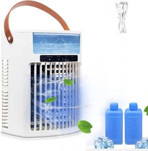 lot 13286 image: Portable Air Conditioner, Air Cooler, 1000ml Cold Fan Air Conditioner, 5 Air Speeds and 7 LED Lights, 2 Ice Packs, 3 Cold Mist and 246 Timer, USB Cold Fan for Home, Office and Outdoors.