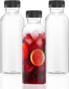 lot 13296 image: 3 Pcs 17 Oz Plastic Juice Bottles Empty Clear Containers with Tamper Proof Lids for Juice, Milk