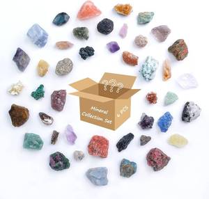 lot 13302 image: 6Pcs Mystery Natural Rough Stones Collection Box - Real Crystals Decor for Adults & Kids  Witchy Curio Cabinet Decor  Unique Gifts for Science Lovers