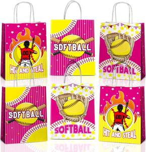 lot 13344 image: JOYGATHER 24 Pcs Softball Party Favors Bags with Handles, Softball Goodie Gift Candy Treat Snack Paper Bags with 3 Different Types for Birthday Party Supplies Baby Shower Decorations