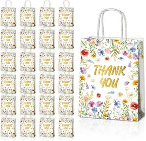 lot 13345 image: JOYGATHER 24 Pcs Thank You Party Favor Bags with Handles, Floral Design Thank You Gift Paper Bags for Birthday Baby Shower Wedding Party