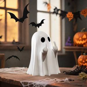 lot 13362 image: Halloween Ghost Figurine, Spooky Resin Ghost Statue,Halloween Decor Indoor Cute Finger Ghost Ornaments, Funny Coffee Table Centerpieces, Home Office Decor