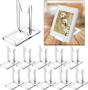 lot 13381 image: 10 Pack Acrylic Book Stand for Display Adjustable Clear Display Holder Easel Collector Stand for Home Office Back to School Comic Album CD Magazine Postcard Artworks (4.2 x 4.3 x 2.35 Inch)