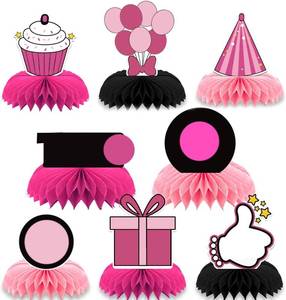 lot 13388 image: 8Pcs Pink Birthday Party Supplies,Pink Honeycomb Centerpieces,Pink Theme 3D Table Decorations (TWO)
