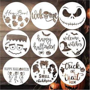 lot 13395 image: Halloween Stencils for Painting on Wood, Round Reusable Large Happy Halloween Hey Boo Trick or Treat Witch Stencils for Porch Sign Walls Door Hanger Sign DIY Ornament Crafts(9 Hey Boo) ( 2)