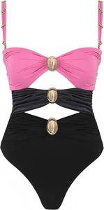 lot 13401 image: Womens Cutout One Piece Swimsuit Ruched Color Block Bathing Suit Tummy Control High Waisted Swimwear