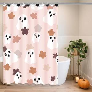 lot 13408 image: Halloween Shower Curtain Set, Gothic Ghost Floral Design, Heavy Duty Fabric Bathroom Curtain with Hooks and Ghosts Decor, Boho Abstract Pattern for Halloween Bathroom Decoration, 72x72 Inch