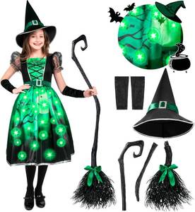 lot 13411 image: Spooktacular Creations Light-up Witch Costume for Girls, Toddlers Print Witch Outfit Set for Kids Halloween Dress Up Parties