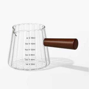 lot 13416 image: Espresso Cups 6oz180ml Measuring Cups Glass Espresso Shot Cups Ribbed Espresso Shot Glass with Wooden Handle,Coffee Bar Accessories Milk Frothing Pitcher