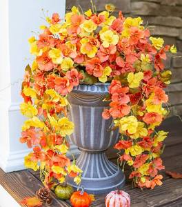 lot 13437 image: Hibiscus Fall Flowers Artificial for Decoration, 4pcs Silk Hibiscus Trailing Vines Fake Hanging Flowers Plants Realistic UV Resistant Faux Flower for Outside Planters Porch Patio Yard Indoor, Mix