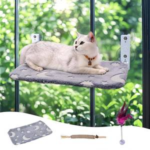 lot 13441 image: Cat Window Perch, Foldable Cordless Cat Window Hammock, Breathable and Luminous Window Perch for Cats Inside with Sturdy Metal Frame and 4 Removable Suction Cups