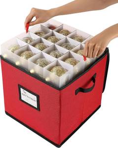 lot 13444 image: Sattiyrch Christmas Ornament Storage Box,4 Trays with Customizable Dividers,Canvas,Dust-Proof, Holds Up to 64 x 2.36 Ornaments, for GarageAtticBasement Storage