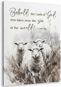 lot 13451 image: TLESKE Christian Scripture the Lamb of God Wall Art Decor, Bible Verse John 129 Canvas Wall Art Print for Bedroom Living Room, Religious Wall Artwork Picture, 11x14