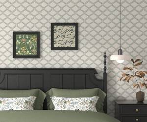 lot 13453 image: Modern Peel and Stick Wallpaper Green Branches Leaves Contact Paper 17.3x78.7 Boho Removable Beige Vintage Self Adhesive Wallpaper for Bedroom Living Room Walls Bathroom Waterproof Vinyl Roll