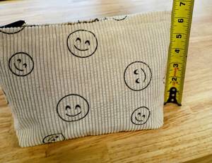 lot 13459 image: Smiley Face Corduroy Makeup Bag, Beige Latte, Portable Cosmetic Travel Organizer, Made with Thickened Lining & Soft Corduroy Fabric and a Strong Smooth Zipper
