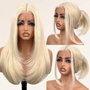 lot 13470 image: Glueless Synthetic Lace Front Wig 26 Inches Long Straight Blonde Wigs for Black Women 13x5x1 HD Lace Hand Tied Pre Plucked Hairline (#613 Blonde, 26 Inch)