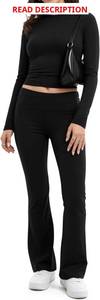 lot 13473 image: MANGOPOP 2 Piece Lounge Sets for Women Fold Over Flare Pants Long Sleeve Top V-Cut Flare Leggings Fall Pajamas Casual Outfits Color Is Grey Size Medium