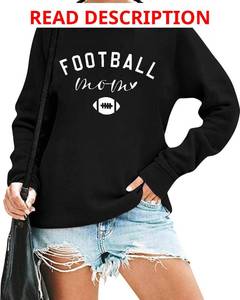 lot 13477 image: Women Football Mom Sweatshirt Vintage Game Day Pullover Football Gameday Long Sleeve Outfits Top GRAY SMALL