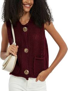 lot 13484 image: Womens Cropped Knit Cardigan Vest Casual Sleeveless Button Down Open Front Sweater Vest with Pockets S