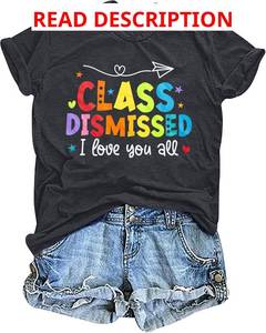 lot 13485 image: Last Day of School Shirt Teacher T-Shirt Women Class Dismissed Shirts Teacher Life Tee School Graduation Casual Top XL tan