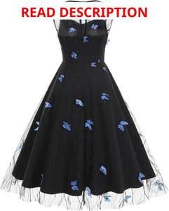 lot 13486 image: IDOPIP Womens Elegant 3D ButterflyHeartCherry Print Mesh Dress 1950s Vintage Formal Prom Party Wedding Guest Swing Dress WHITE S