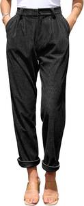 lot 13488 image: siliteelon Corduroy Pants for Women Cotton Straight High Waist Vintage Trousers with Pockets 28