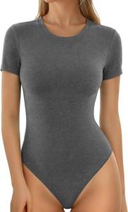 lot 13489 image: MANGOPOP Womens Crew Neck Short Sleeve Bodysuit Long Sleeve Body Suit T Shirts Basic Slim Fitted Tops M