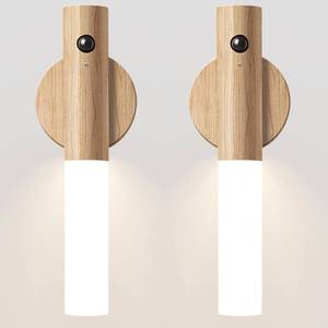 lot 13500 image: Chilvane Motion Sensor Light Indoor Night Light Wall Sconce Wooden Rechargeable Portable Magnetic Battery Operated LED Night Light for Kids Bathroom Toliet Light Closet Bedroom,White Ash Wood Pack 2
