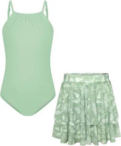 lot 13520 image: GRACE KARIN Girls Swimsuit Size 7 One Piece Bathing Suit with Skirt Swimwear for Girls Green