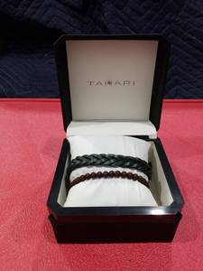 lot 3573 image: Tahari Leather and Wooden Bead Bracelet Set