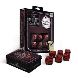lot 3615 image: USAOPOLY Nightmare Before Christmas Premium Dice Set  Collectible d6 Dice  Red & Black Custom Dice with Collectible Tin Case  Officially Licensed Disney 6-Sided Dice new