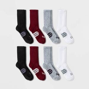 lot 3633 image: Mens Training Crew Socks 8pk - All in Motion Dark RedBlackGrayWhite 6-12