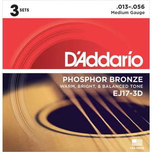 lot 3648 image: D Addario EJ17-3D Phosphor Bronze Acoustic Guitar Strings  Medium  13-56  3 Sets
