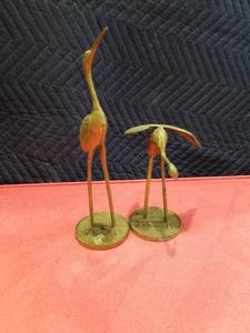 lot 3696 image: Brass Standing Cranes Set