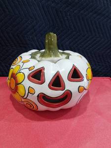 lot 3734 image: Hand Painted Ceramic Halloween Pumpkin Lantern