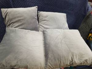 lot 3736 image: Gray Velvet Decorative Throw Pillows - Set of 4