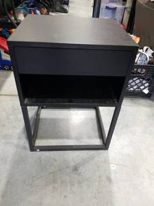 lot 3746 image: End Table with Drawer and Shelf, Metal Legs, Black