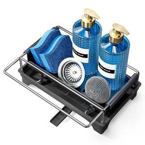 lot 34 image: Caumic Sink Caddy Sponge Holder for Kitchen, Sink Countertop Organizer with Drip Tray for Storing Soap Dispensers and Kitchen Accessories (Charcoal Gray)