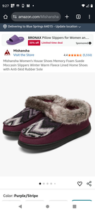 lot 52 image: Mishansha Womens House Shoes Memory Foam Suede Moccasin Slippers Winter Warm Fleece Lined Home Shoes with Anti-Skid Rubber Sole Womens size 12Mens 10