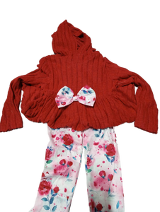 lot 53 image: Red Hoodie with Floral Print Pants Set Size 5Y