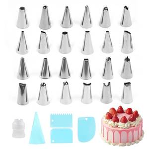 lot 61 image: 29 Pcs Frosting Piping Kit with 24 Cake Piping Tips, EVA Pastry Bag, 3 Scrapers and 1 Coupler, Cupcake Decorating Tips and Decorating Tips for Frosting, Suitable for Baking and Pastry Lovers