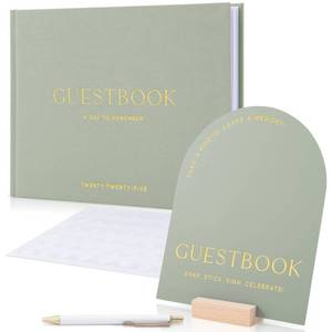 lot 1061 image: Beautiful Wedding Guest Book Set With Personalized 2025 Year for Your Wedding Reception Elegant Polaroid Photo Guestbook w Linen Cover, Sign, Luxury Pen &amp Adhesive Photo Corners to Capture Memories