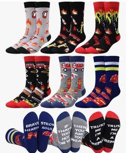 lot 1074 image: Eurzom 4 Pairs Novelty Fireman Gifts for Men Funny Cotton Crew Socks Valentines Day Holiday Birthday Gift for Firefighter Dad Grandpa Boyfriend