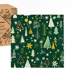 lot 1100 image: JoyfulArtink Premium Designer Paper Napkins, 3-Ply 6.5 x 6.5-inches Fold Disposable Decorative Winter Guest Christmas Holly Green Festive New Year Tree Party Lunch Dinner Napkin (50, Festive Green)