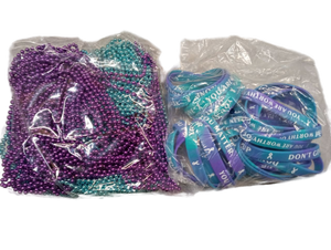 lot 1102 image: Mardi Gras Bead Collection - Purple and TurquoiseJUNEBRUSHS 109 pc Suicide Prevention Awareness Silicone Bracelets Purple Teal Ribbon Inspirational Motivational Rubber Wristbands for Suicide Prevention Awareness Favor Charity Campaign Supplies