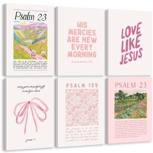 lot 2811 image: Christian Wall Art Pink Bible Verse Canvas Wall Decor Trendy Preppy Room Poster Cute Girls Scripture Pictures Decor Floral Bow Religious Prints Nursery Artwork for Bedroom 8x10x6 Inch Wrapped Canvas