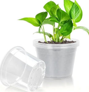 lot 2818 image: 6 inch Clear Nursery Pots with Drainage, 5 Pack Plastic Pots for Plants, Clear Plant Seedling Pots for Indoor & Outdoor Gardening
