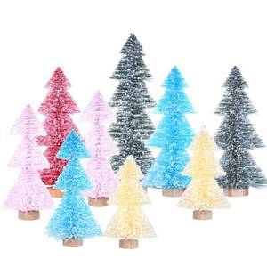 lot 2824 image: Cheelyvin.H 9 Pcs Colorful Snow Covered Mini Bottle Brush Trees, Small Artificial Christmas Trees for Christmas Party Decorations, Winter Dcor for Creating Festive Atmosphere (10, 8, 6, 4)